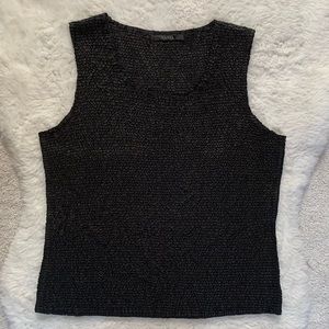 Tania Black Scrunch Material High Neck Sleeveless Tank Top